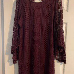 Altar’d state bell sleeves boho style wine colored lace dress